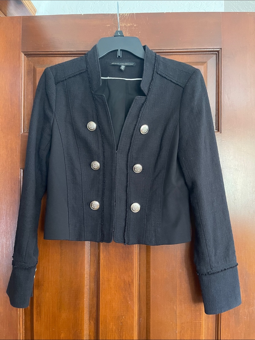 White House Black Market Black Cropped Double-Breasted Blazer Military 4